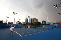 Lightning strikes over Melbourne Park